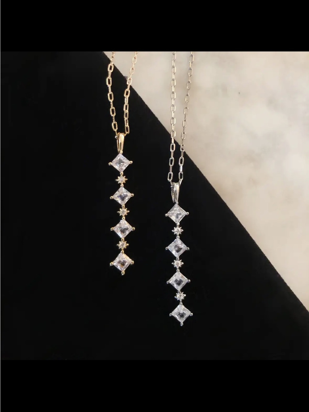 Dainty Four-Stone Drop Pendant Necklace -  Silver
